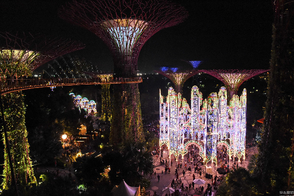 新加坡滨海公园圣诞仙境开放 流光溢彩
